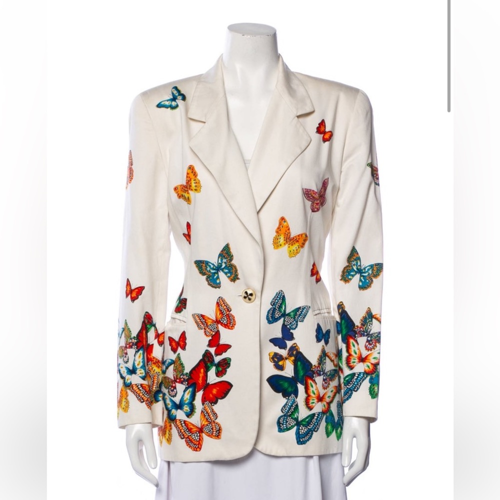 Vintage Escada Women's White Blazer with Colorful Butterfly Design - Picture 12 of 14